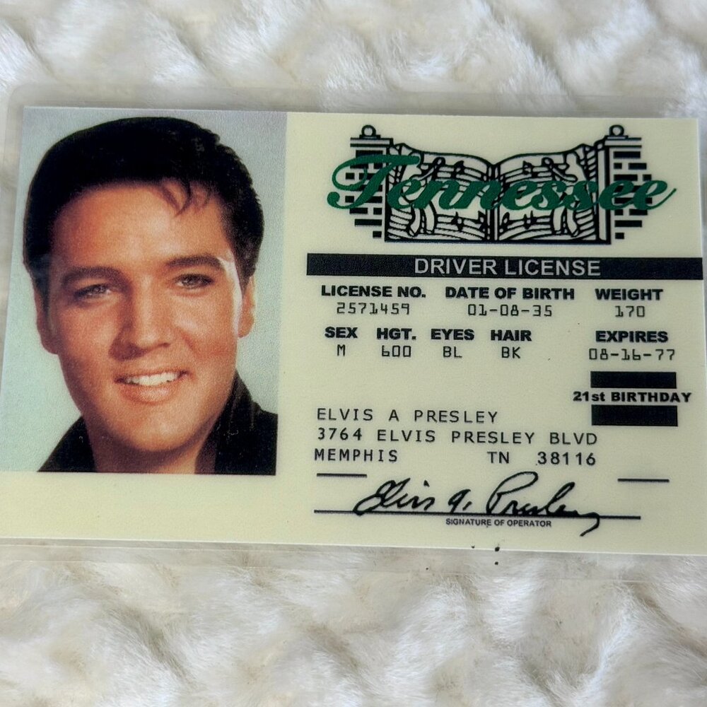 Elvis Presley Laminated Souvenir Driver License from Graceland
